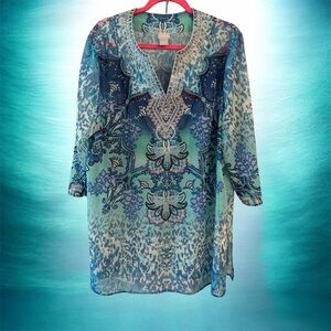 Chico's Blue and Green Patterned Tunic
